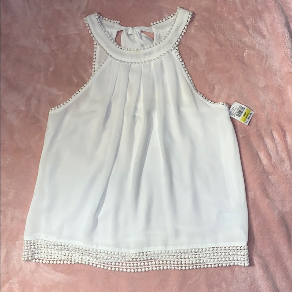 NAKED ZEBRA - M - white Crochet trim Bow blouse